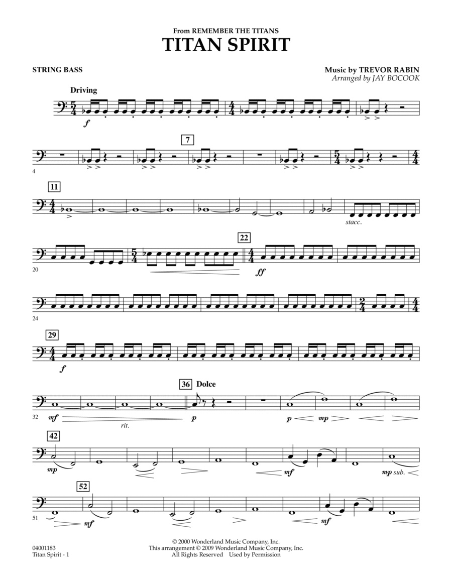 Titan Spirit (Theme from "Remember the Titans") - String Bass