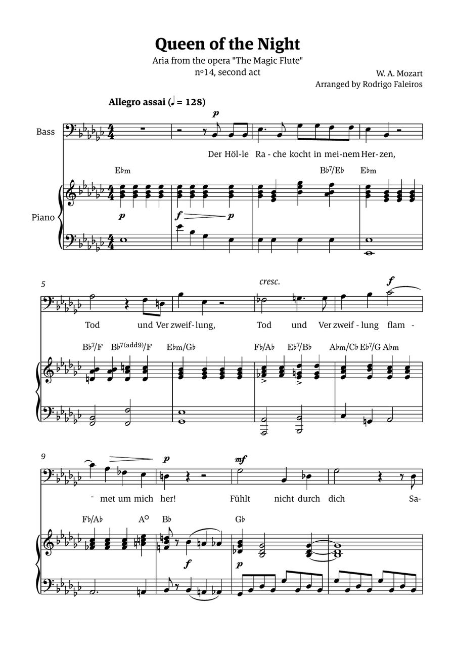 Queen of the Night (aria) - for BASS in Eb minor (with chords) Chamber Music scores gallery preview page 1