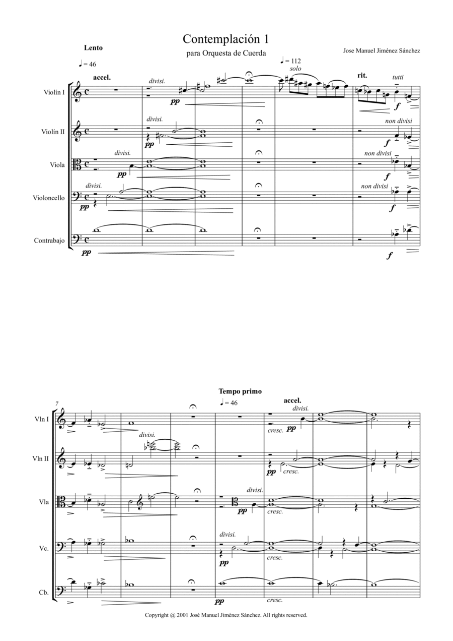 Contemplación 1, para orquesta de cuerda String Orchestra scores gallery preview page 1