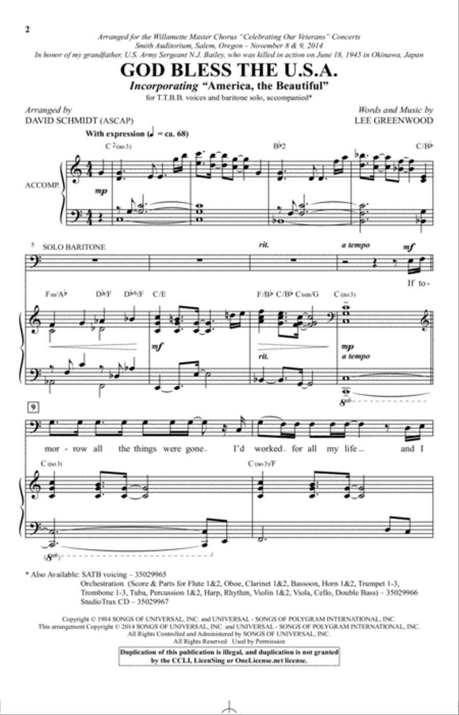 God Bless The U.S.A. TTBB scores gallery preview page 1