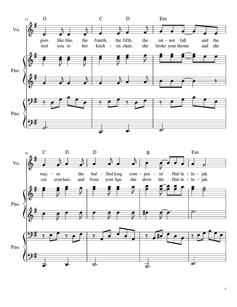 Hallelujah Easy Piano scores gallery preview page 3