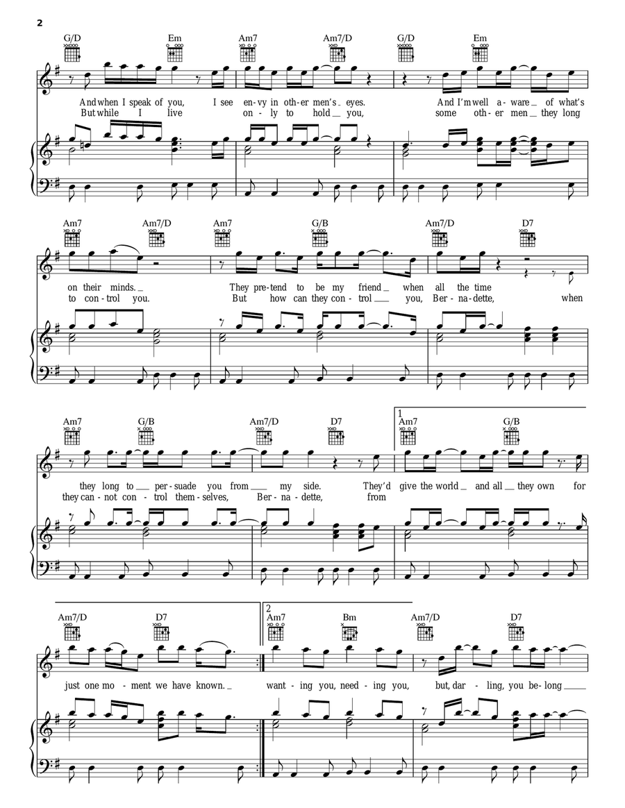 Bernadette Piano, Vocal, Guitar scores gallery preview page 2