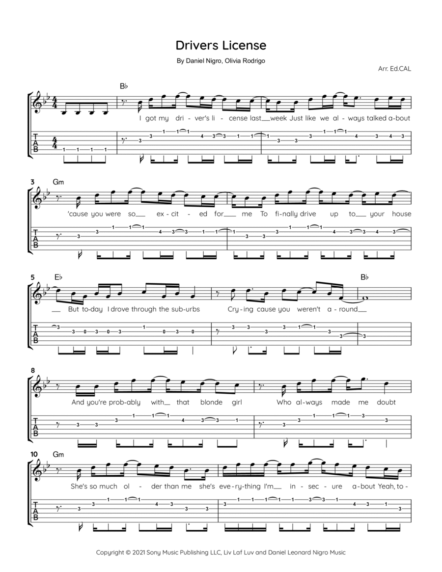 Drivers License Electric Guitar scores gallery preview page 1