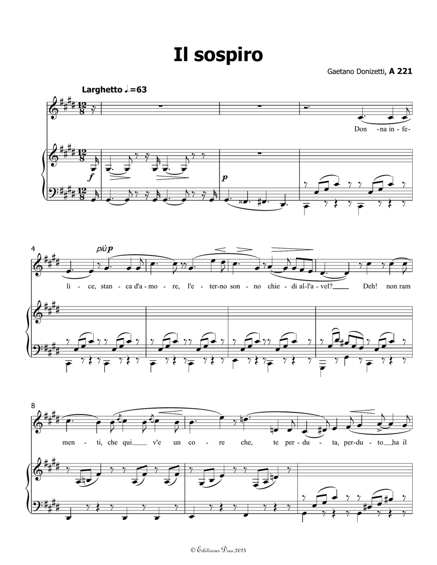 Il sospiro, by Donizetti, A 221, in c sharp minor Piano, Vocal scores gallery preview page 3