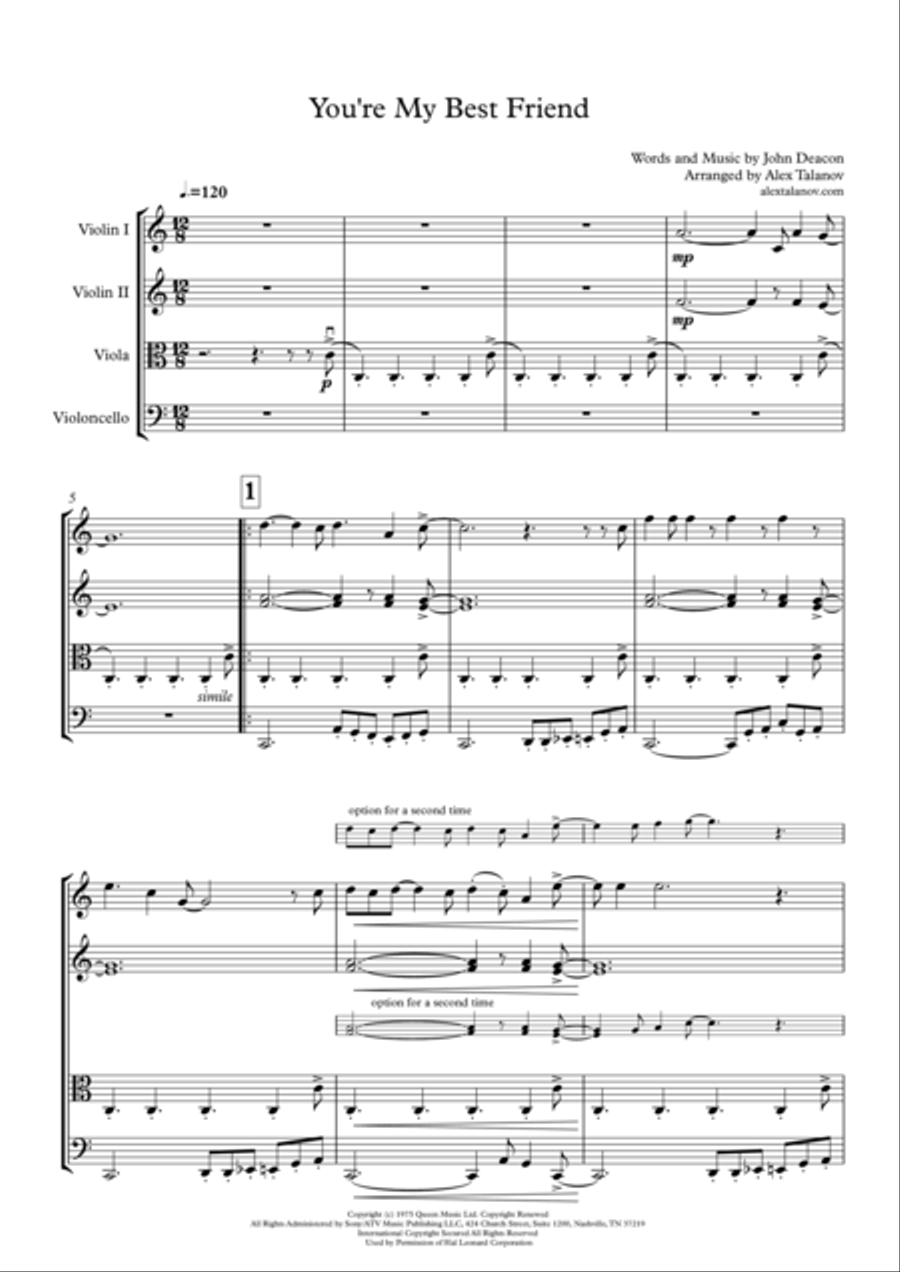 You're My Best Friend You're My Best Friend String Quartet scores gallery preview page 2