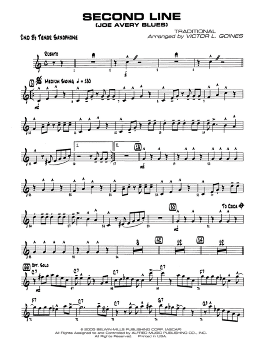 Second Line (Joe Avery Blues): 2nd B-flat Tenor Saxophone