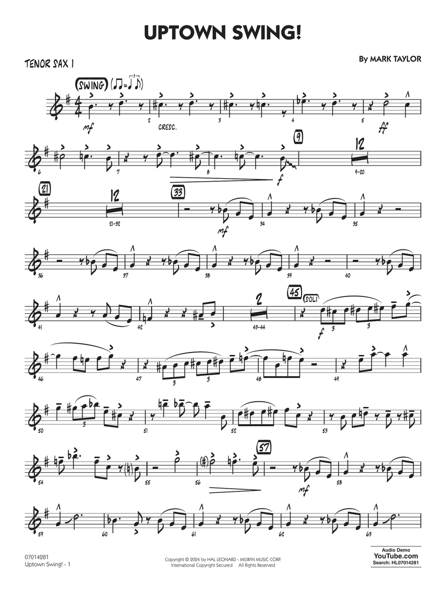Uptown Swing! - Tenor Sax 1 Jazz Ensemble scores gallery preview page 1