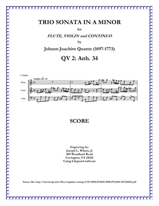 Quantz Trio Sonata in A Minor for Flute, Violin and Continuo QV 2: Anh. 34
