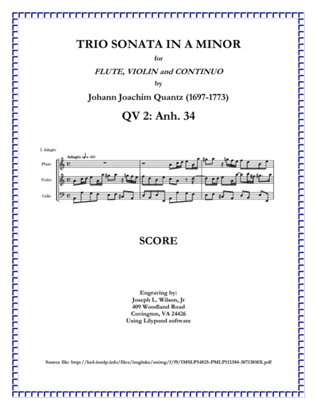 Quantz Trio Sonata in A Minor for Flute, Violin and Continuo QV 2: Anh. 34 image number null