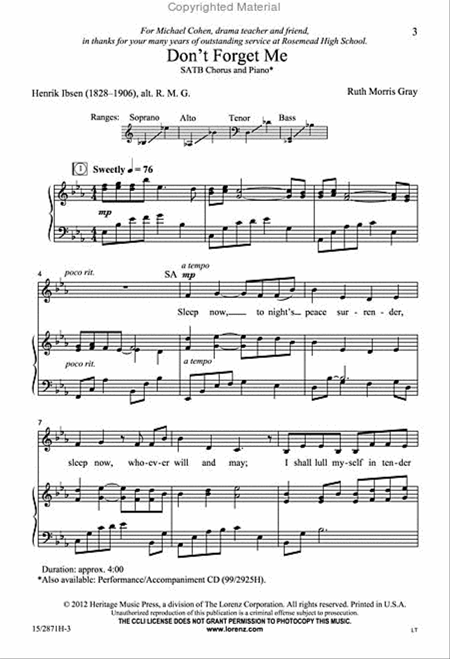 Don't Forget Me Don't Forget Me 4-Part scores gallery preview page 2