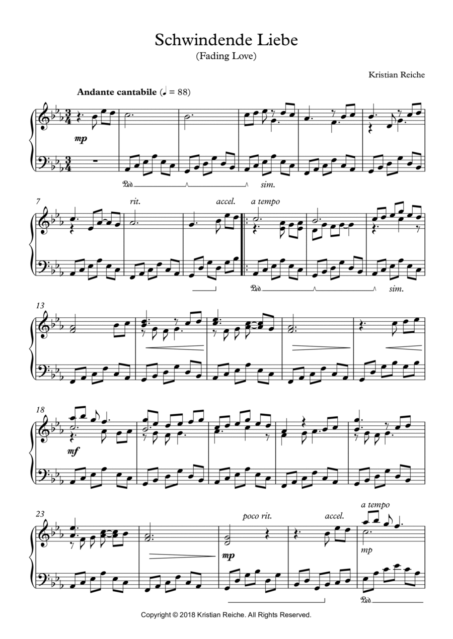 Schwindende Liebe (Fading Love) Piano Solo scores gallery preview page 1