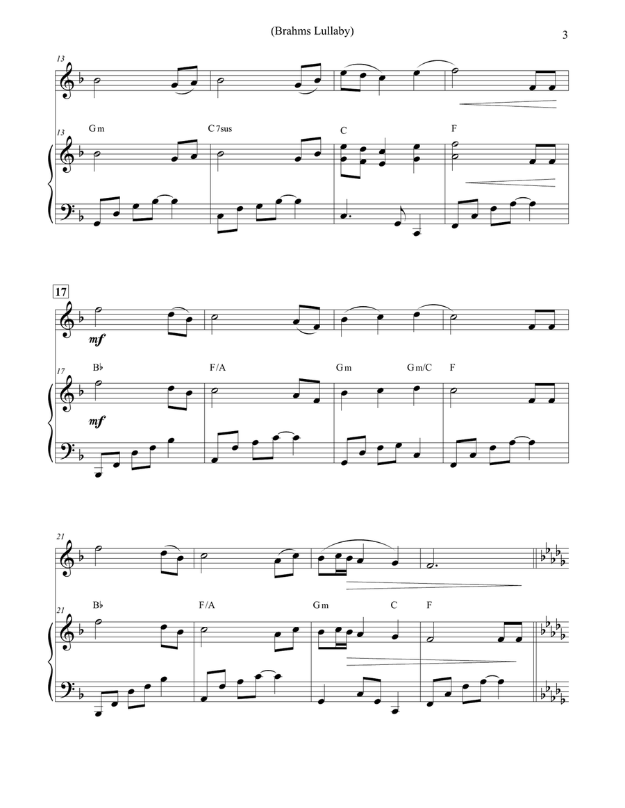 Brahms Lullaby - Violin & Piano Violin Solo scores gallery preview page 3