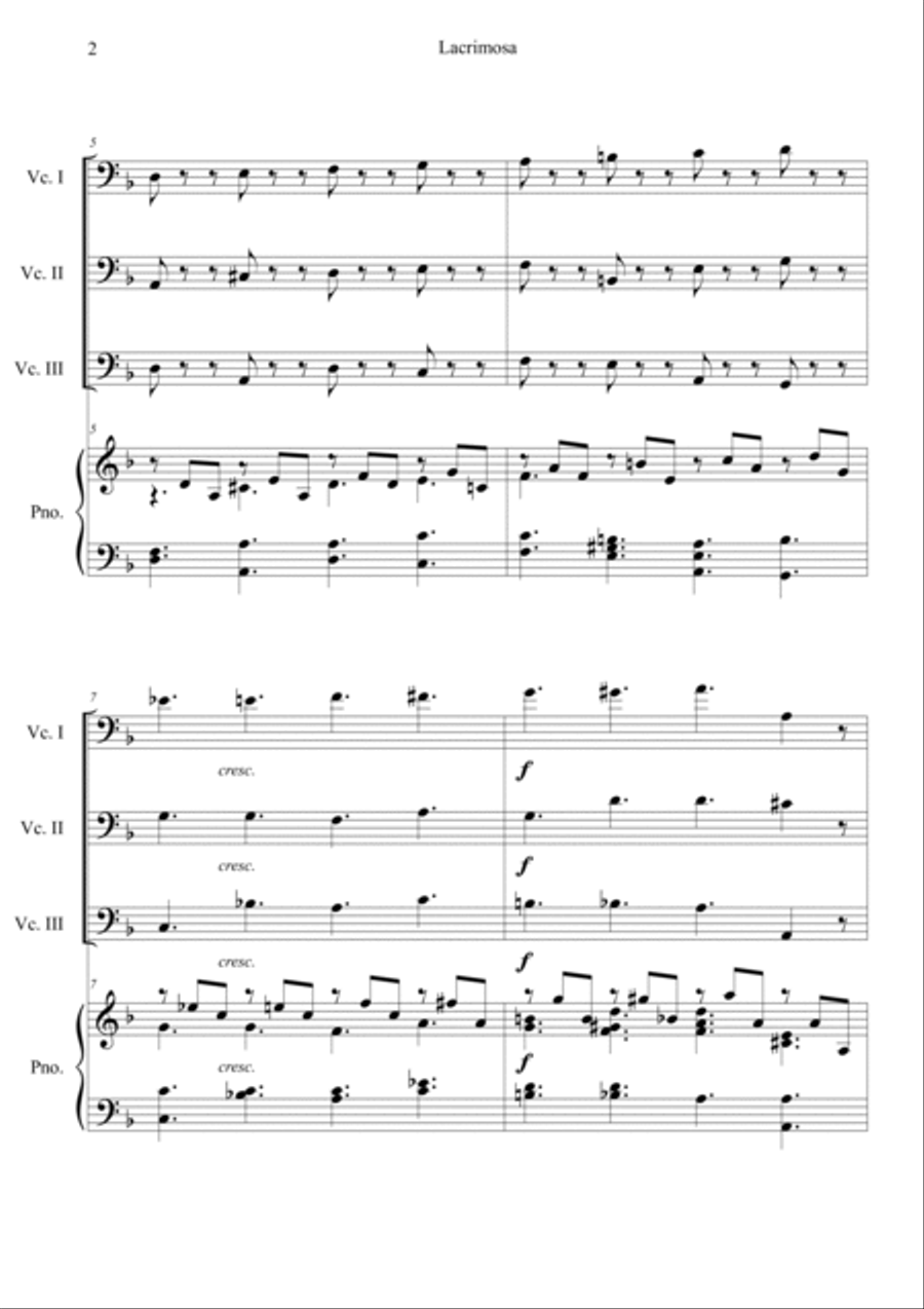 Mozart: Requiem K.626 6.Lacrimosa Piano Quartet scores gallery preview page 2