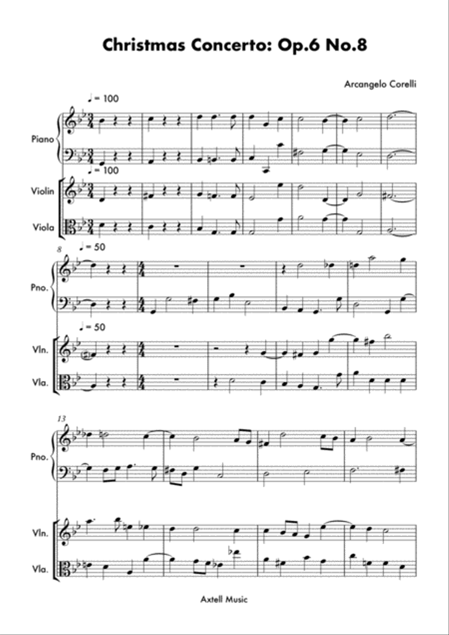 Special Edition- Christmas concerto op.6 no.8 : For Piano, Violin & Viola ( Chamber Ensemble) Viola scores gallery preview page 2