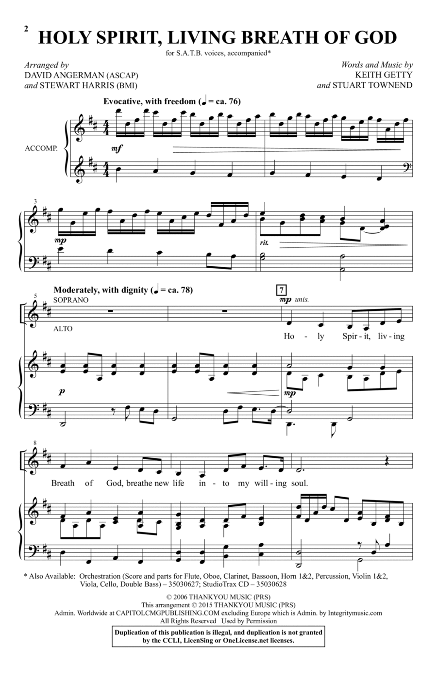 Holy Spirit, Living Breath Of God 4-Part scores gallery preview page 1