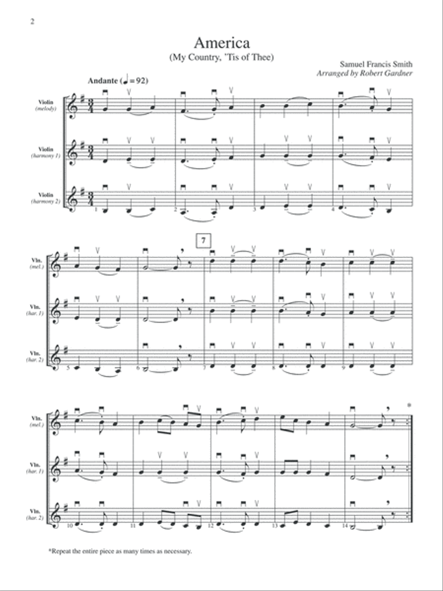 American Patriotic Tunes for String Ensemble Small Ensemble scores gallery preview page 3