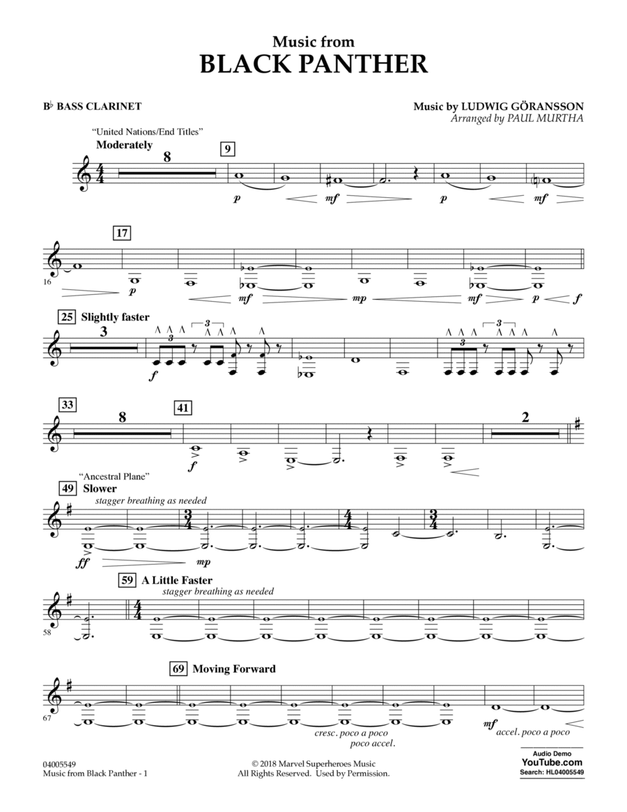 Music from "Black Panther" - Bb Bass Clarinet
