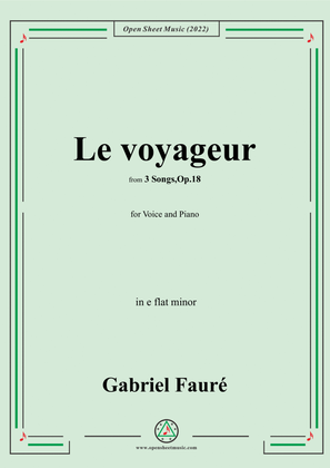 Book cover for Fauré-Le voyageur,in e flat minor,Op.18 No.2,from '3 Songs,Op.18'
