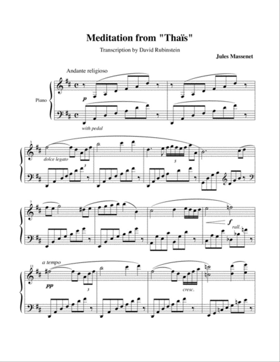 Méditation from Thaïs - piano transcription Piano Solo scores gallery preview page 1