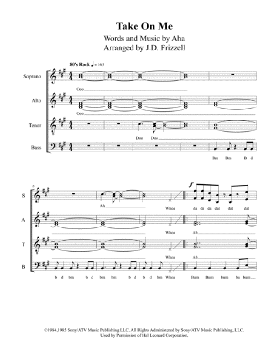 Take On Me 4-Part scores gallery preview page 1