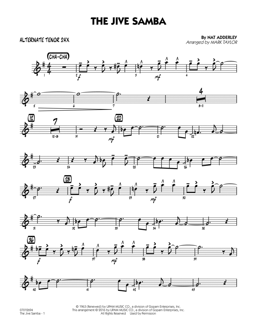 The Jive Samba - Alternate Tenor Sax