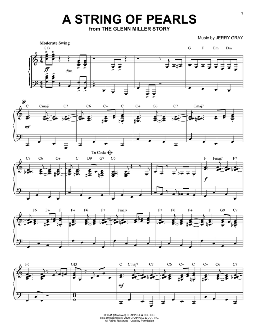 A String Of Pearls [Jazz version] (from The Glenn Miller Story) (arr. Brent Edstrom) Piano Solo scores gallery preview page 1