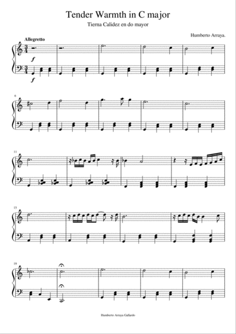 Tender Warmth in C major Piano Solo scores gallery preview page 1