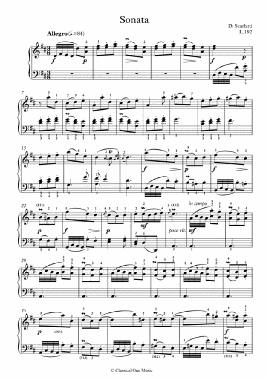Scarlatti-Sonata in D-Major L.192 K.313(piano) Piano Solo scores gallery preview page 2