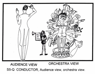 Pen & Ink Drawing of Conductor, Audience View & Orchestra View