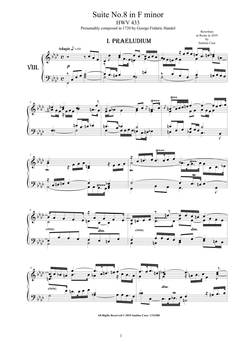 Handel - Piano Suite No.8 in F minor HWV 433 image number null