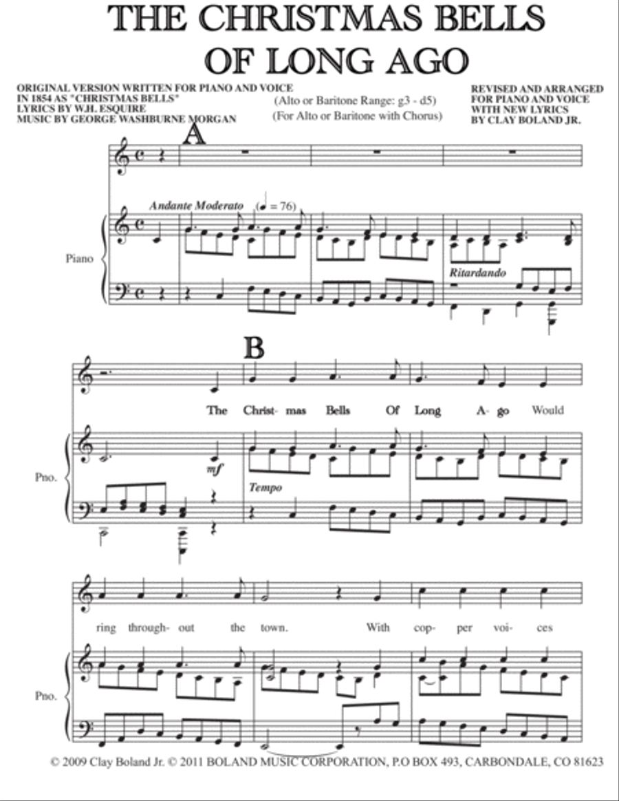 THE CHRISTMAS BELLS OF LONG AGO (Alto/Baritone Range + Choir) Choir scores gallery preview page 1