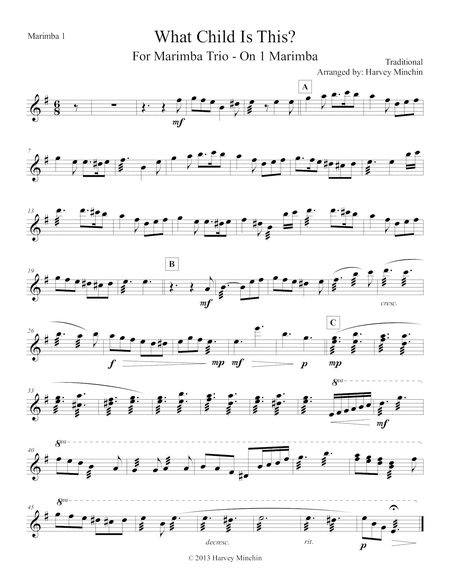 What Child Is This? - For Marimba Trio by Traditional Percussion Ensemble - Digital Sheet Music