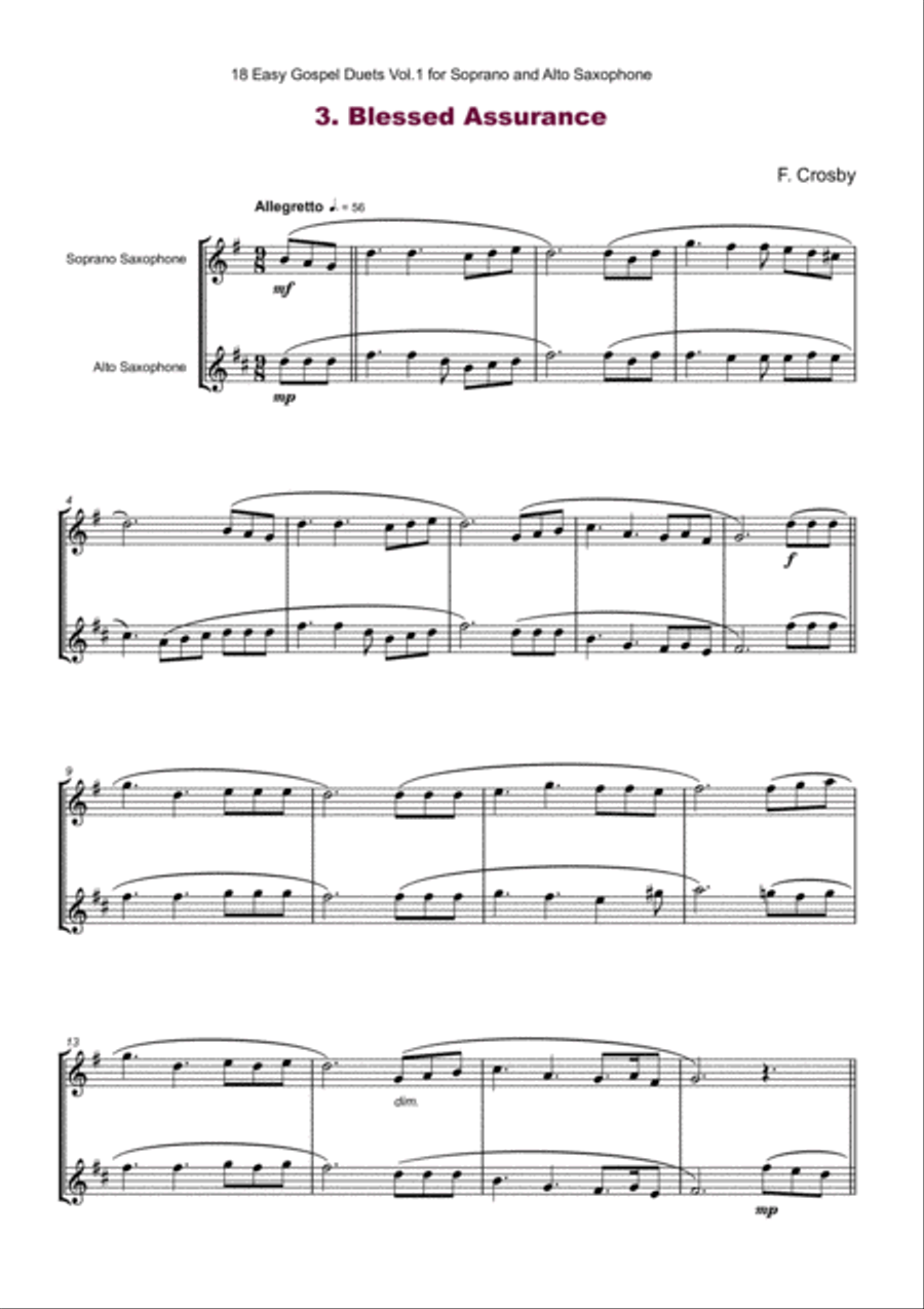 18 Easy Gospel Duets Vol.1 for Soprano and Alto Saxophone Woodwind Duet scores gallery preview page 5