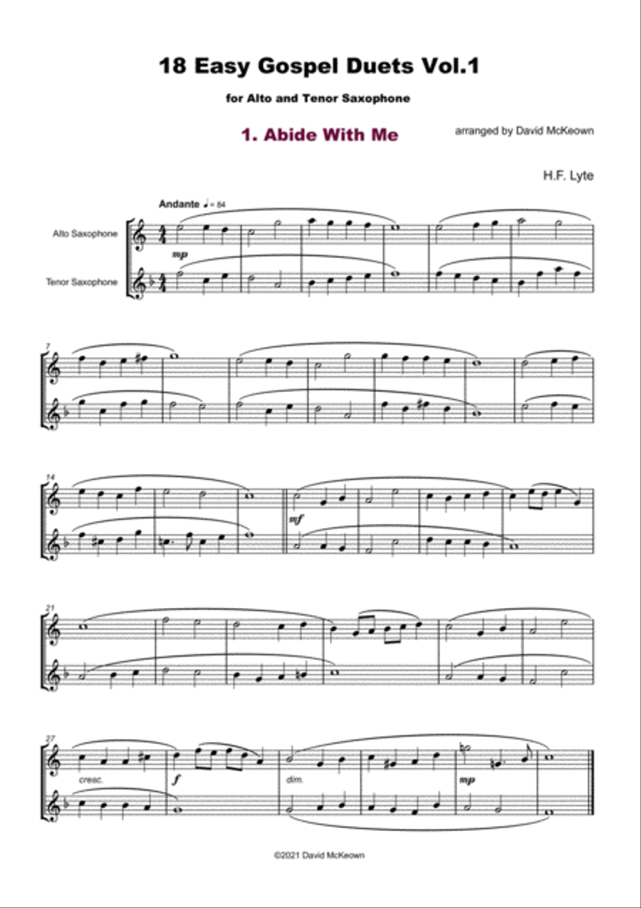 18 Easy Gospel Duets Vol.1 for Alto and Tenor Saxophone Woodwind Duet scores gallery preview page 3