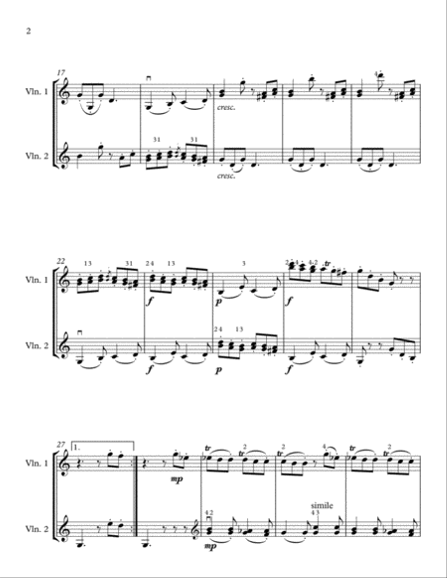 D. Scarlatti Sonata in C K.159 for two violins String Duet scores gallery preview page 2