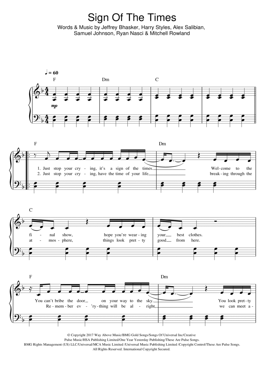 Sign of the Times Easy Piano scores gallery preview page 1