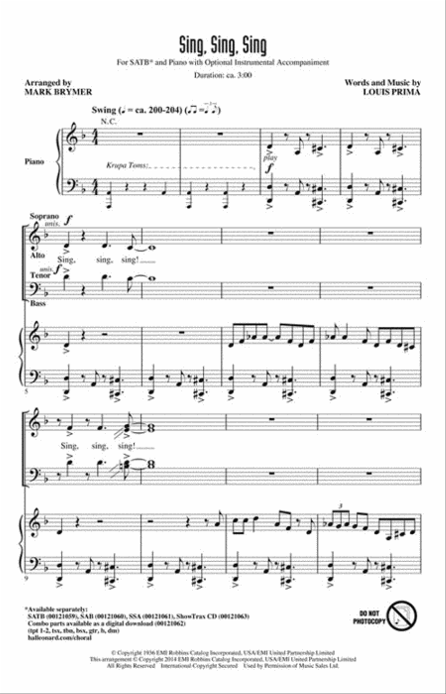 Sing, Sing, Sing 4-Part scores gallery preview page 2