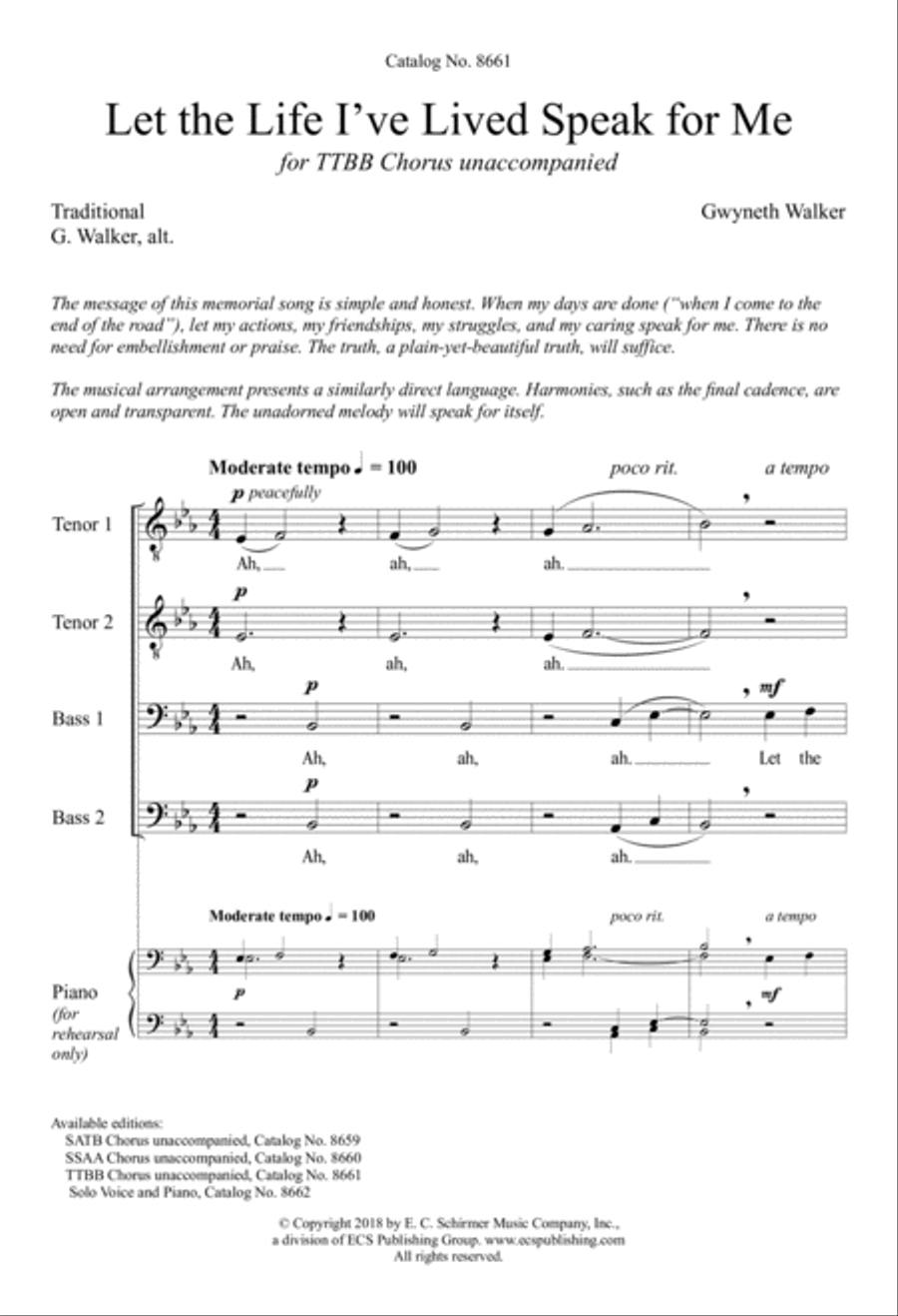 Let the Life I've Lived Speak for Me TTBB scores gallery preview page 2