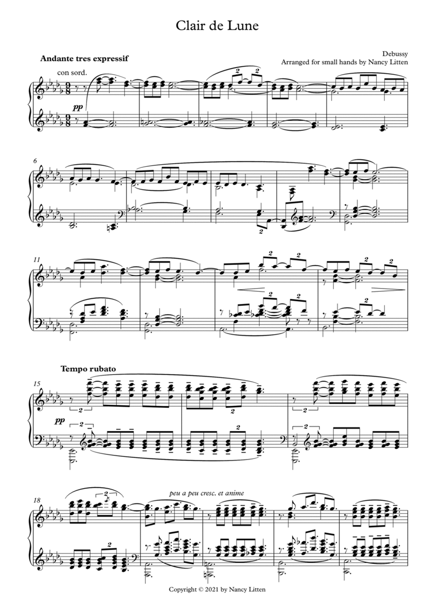 Clair de Lune, Debussy (for smaller hands)