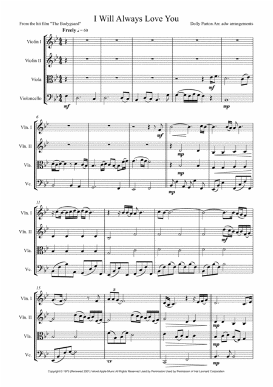 I Will Always Love You String Quartet scores gallery preview page 2