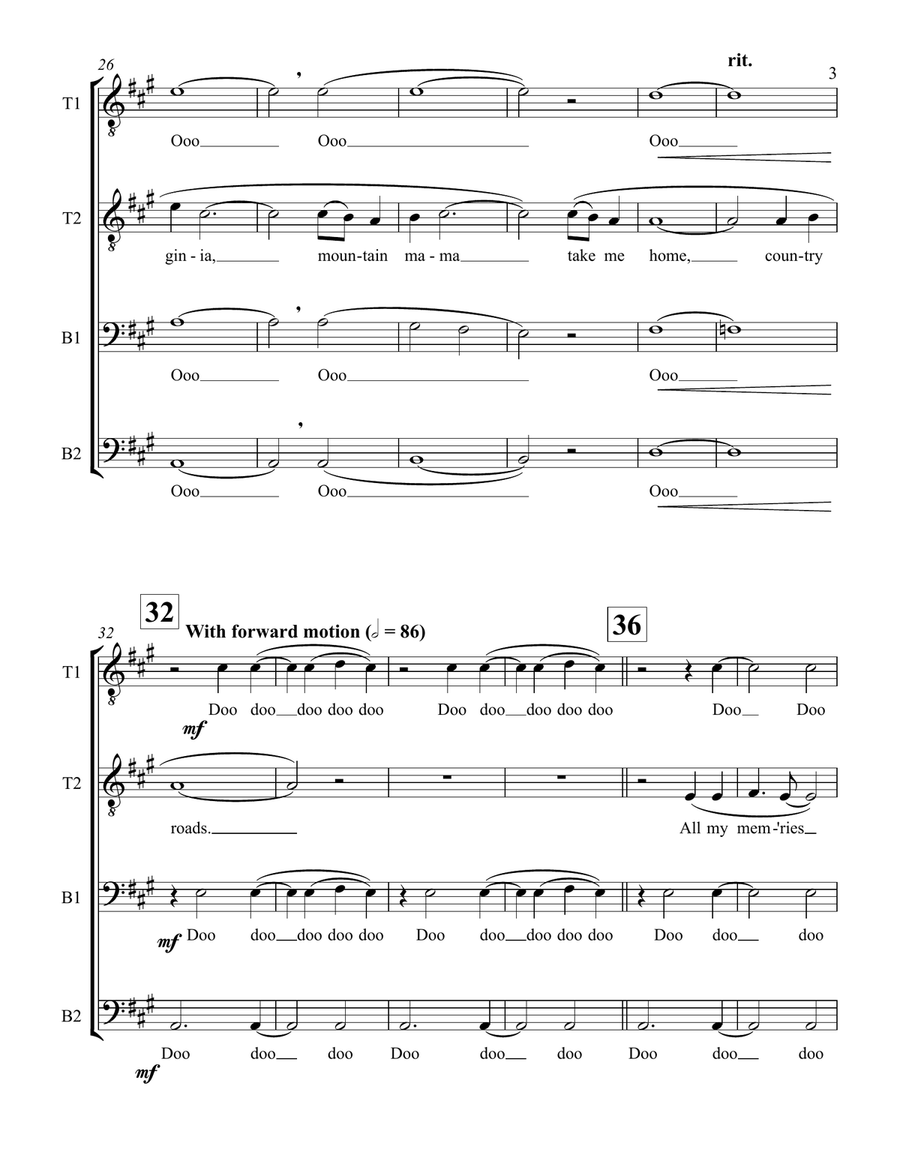 Take Me Home, Country Roads TTBB scores gallery preview page 3