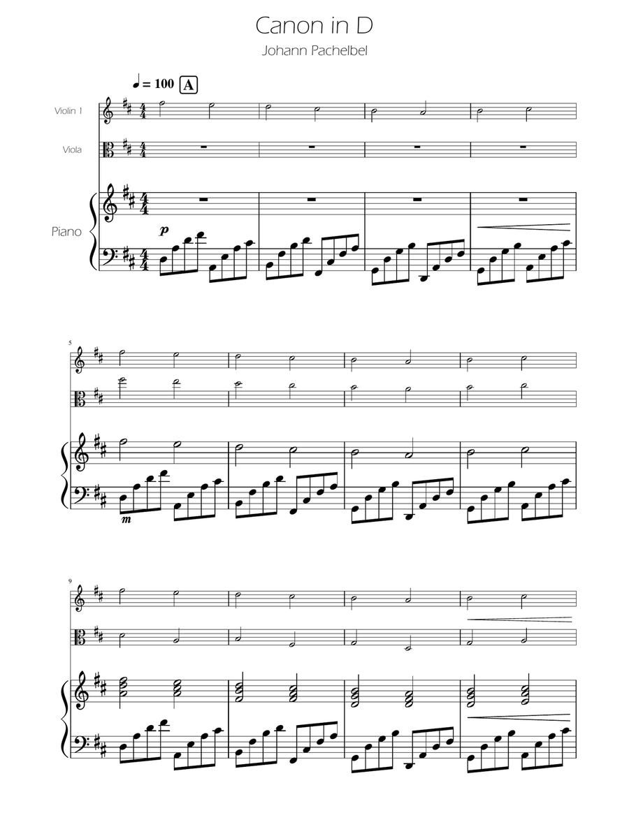 Canon in D - Violin and Viola Duet String Duet scores gallery preview page 1