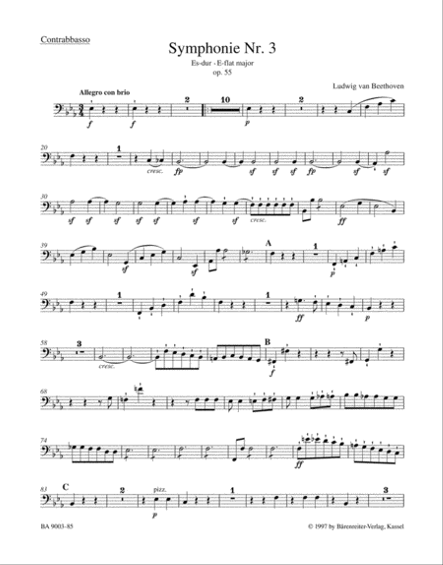 Symphony, No. 3 E flat major, Op. 55 'Eroica' Double Bass scores gallery preview page 1