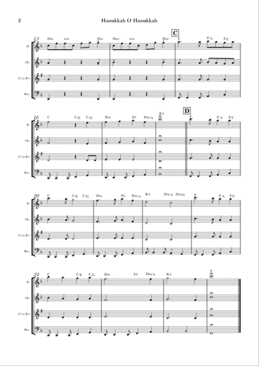Hanukkah O Hanukkah Woodwind Quartet scores gallery preview page 2