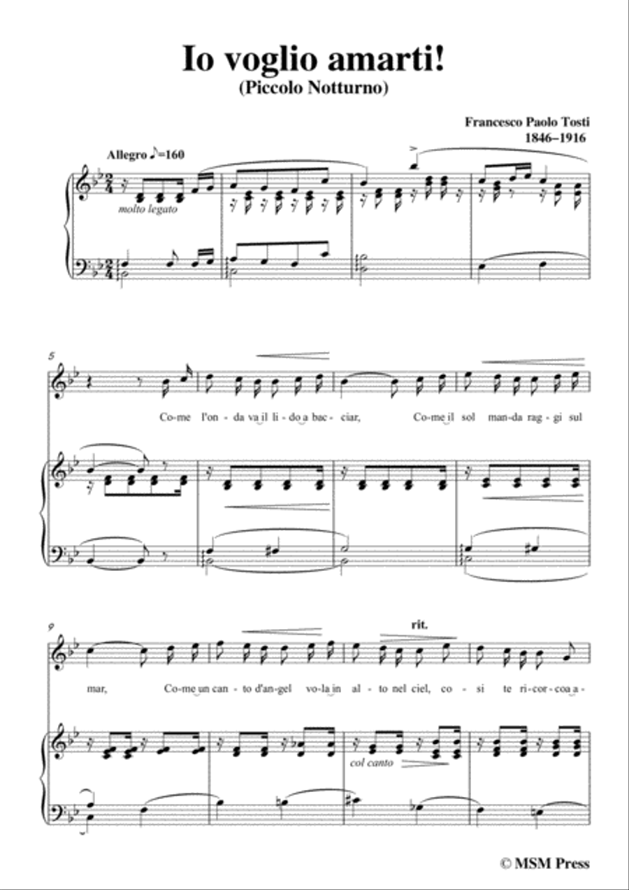 Tosti-Io voglio amarti! In B flat Major,for Voice and Piano Voice Solo scores gallery preview page 3