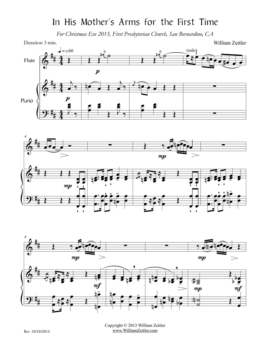 In His Mother's Arms for the First Time Flute Solo scores gallery preview page 1