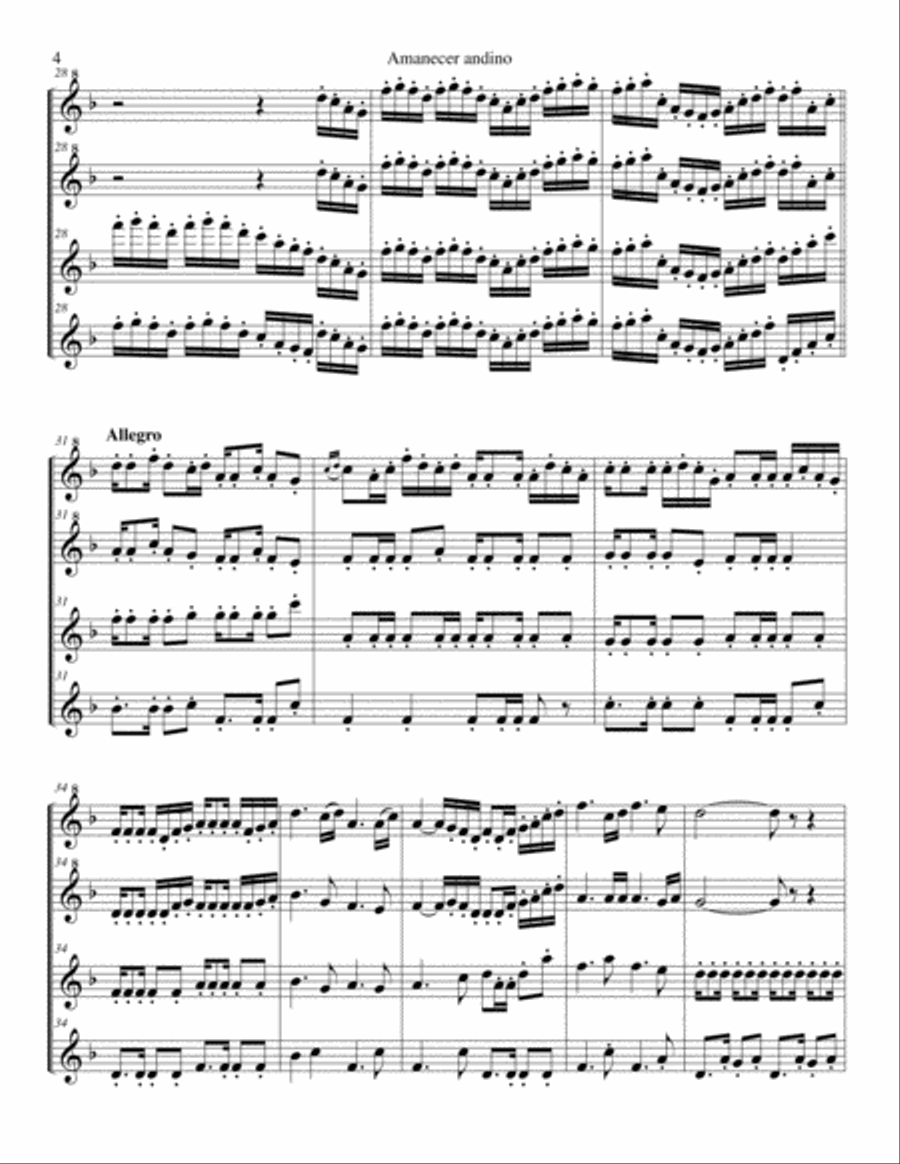 Amanecer andino para 4 flautas Woodwind Quartet scores gallery preview page 5