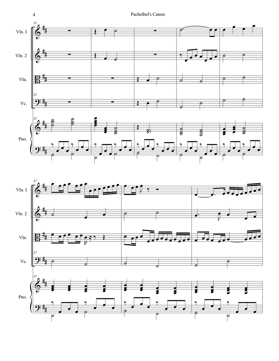 Pachelbel's Canon (Wedding Arrangement for String Quartet - Piano Accompaniment) Piano Quintet scores gallery preview page 5