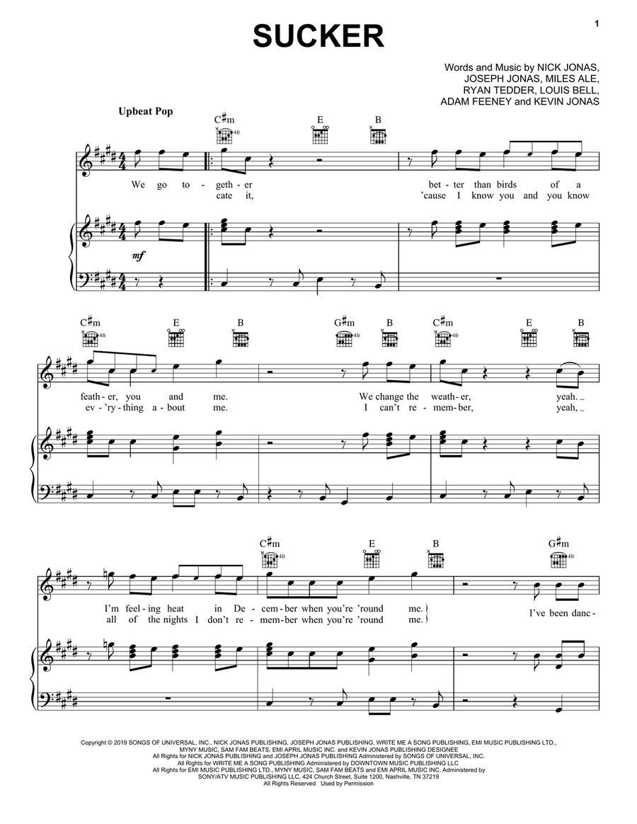 Sucker Sucker Piano, Vocal, Guitar scores gallery preview page 1