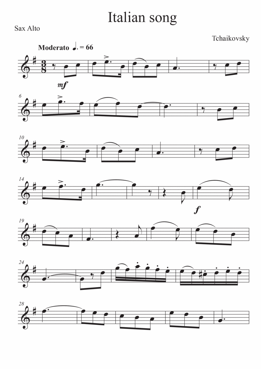 Italian song - Easy for Sax Alto Saxophone scores gallery preview page 1